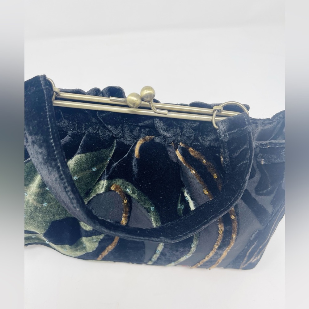 Tan velvet satchel handbag purse multicolor - Picture 5 of 10